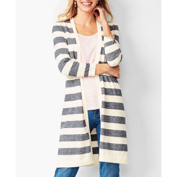 Talbots MARLED-STRIPE PIMA COTTON DUSTER Cardigan Plus Size 3X Petite - Picture 1 of 8